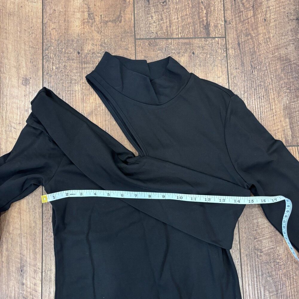 Commense Chic Mock Neck Oblique Cutout Rib Long Sleeve Short Dress Size M NWT - Picture 6 of 11